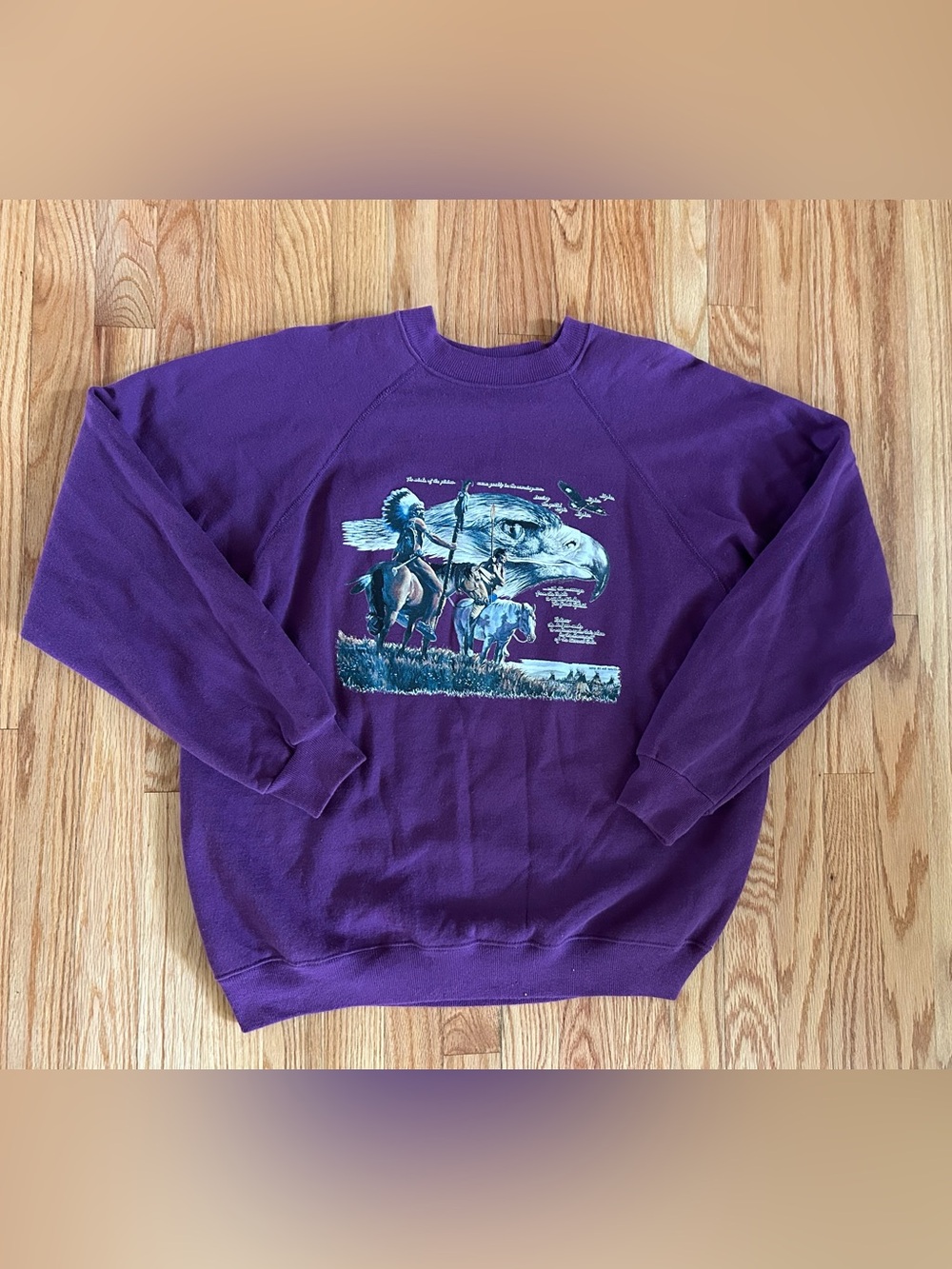 Hanes Purple Native American and Eagle Crewneck Sweatshirt- XL